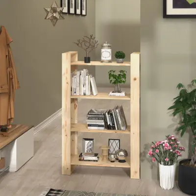 The Living Store Knjižna omara/pregrada 80x35x125 cm trdna borovina - Knjižna Omara