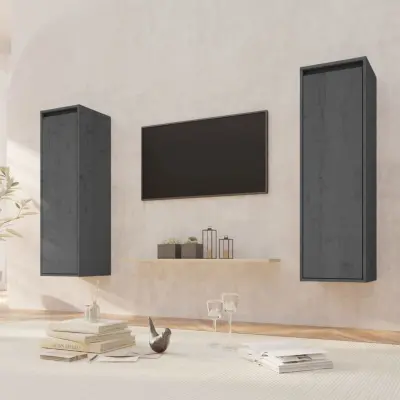 The Living Store Stenska omarica 2 kosa siva 30x30x100 cm trdna borovina - Stenska Omarica