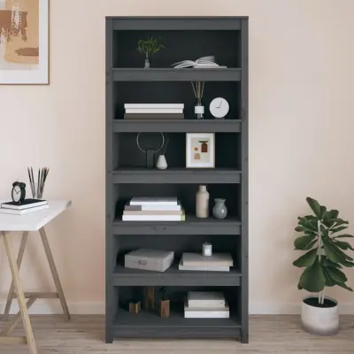 The Living Store Knjižna omara siva 80x35x183 cm trdna borovina - Knjižna Omara