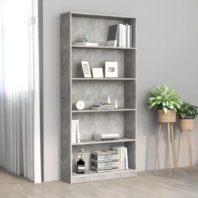 The Living Store Knjižna omara 5-nadstropna betonsko siva 80x24x175cm iverna pl. - Knjižna Omarica
