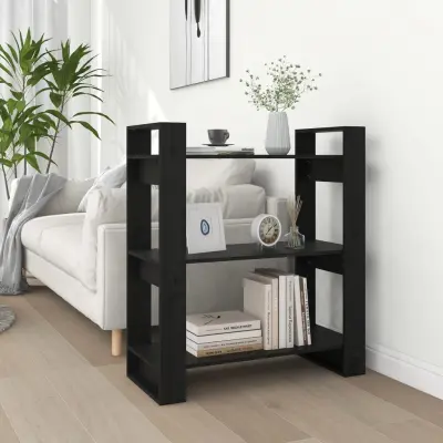 The Living Store Knjižna omara/pregrada črna 80x35x91 cm trdna borovina - Knjižna Omara