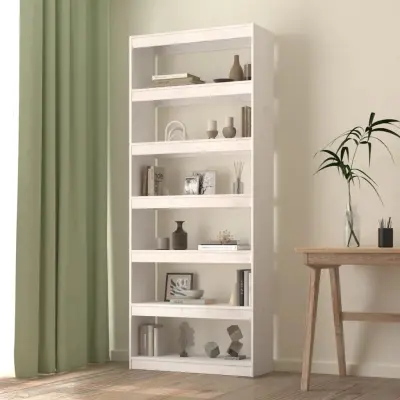 The Living Store Knjižna omara/pregrada bela 80x30x199,5 cm trdna borovina - Knjižna Omara