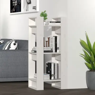 The Living Store Knjižna omara/pregrada bela 41x35x91 cm trdna borovina - Knjižna Omara