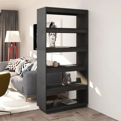 The Living Store Knjižna omara za razdelitev prostora siva 80x35x167 cm borovina - Knjižna Omara