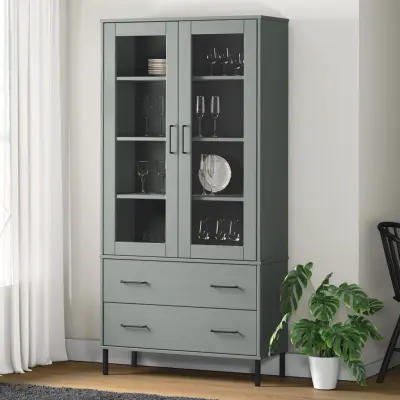 The Living Store Knjižna omara z nogami siva 85x35x172,5 cm trden les OSLO - Knjižna Omara