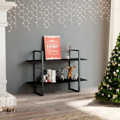 The Living Store Knjižna omara 2-nadstropna črna 100x30x70 cm iverna plošča - Knjižna Omara