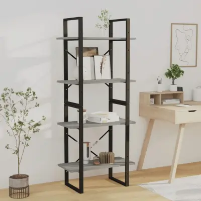 The Living Store Knjižna omara 4-nadstropna siva sonoma 60x30x140 cm konstr. les - Knjižna Omara