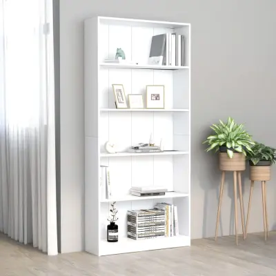 The Living Store Knjižna omara 5-nadstropna bela 80x24x175 cm iverna plošča - Knjižna Omarica