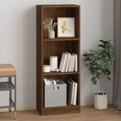 The Living Store Knjižna omara 3-nadstropna rjav hrast 40x24x109 cm inženir. les - Knjižna Omara