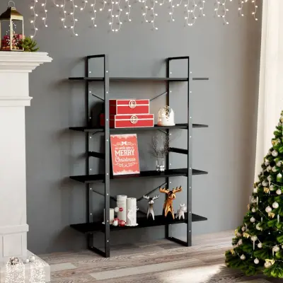 The Living Store Knjižna omara 4-nadstropna črna 100x30x140 cm iverna plošča - Knjižna Omara