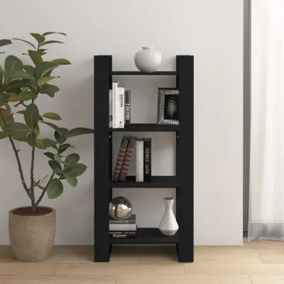 The Living Store Knjižna omara/pregrada črna 60x35x125 cm trden les - Knjižna Omara