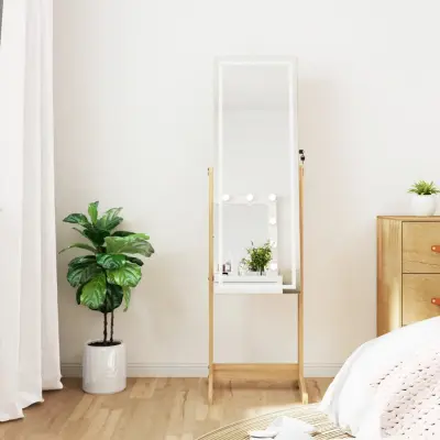 The Living Store Omarica za nakit z ogledalom in LED lučmi prostostoječa - Omarica Za Nakit Z Ogledalom