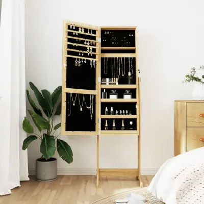 The Living Store Omarica za nakit z ogledalom prostostoječa 42x38x152 cm - Omarica Za Nakit Z Ogledalom
