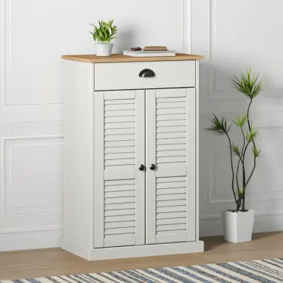 The Living Store Omara za čevlje VIGO bela 60x35x96 cm trdna borovina - Omara Za Čevlje