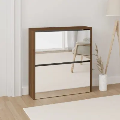The Living Store Omarica za čevlje z ogledalom 2-nadstropna 63x17x67 cm - Omarica Za Čevlje