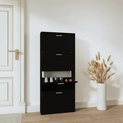 The Living Store Omarica za čevlje črna 59x17x150 cm inženirski les - Omarica Za Čevlje