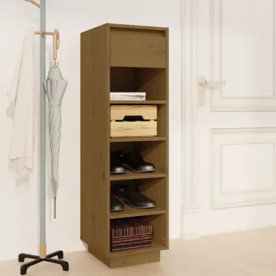 The Living Store Omarica za čevlje medeno rjava 30x34x105 cm trdna borovina - Omarica Za Čevlje
