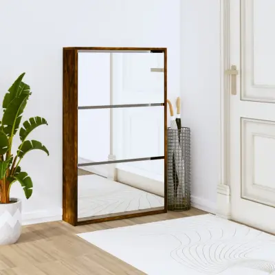The Living Store Omarica za čevlje z ogledalom 3-nadstropna hrast 63x17x102,5 cm - Omarica Za Čevlje