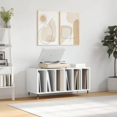The Living Store Omarica za gramofonske plošče sijaj bela 100x38x48 cm inž. les - Omarica Za Gramofonske Plošče