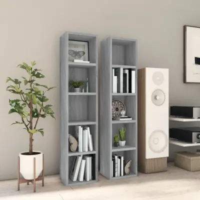 The Living Store Omarica za CD plošče 2 kosa siva sonoma 21x16x93,5cm inžen. les - Omarica Za CD-je