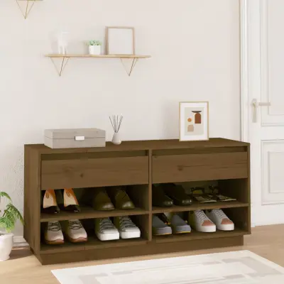 The Living Store Omarica za čevlje medeno rjava 110x34x52 cm trdna borovina - Omarica Za Čevlje