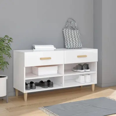 The Living Store Omarica za čevlje visok sijaj bela 102x35x55 cm inženirski les - Omarica Za Čevlje