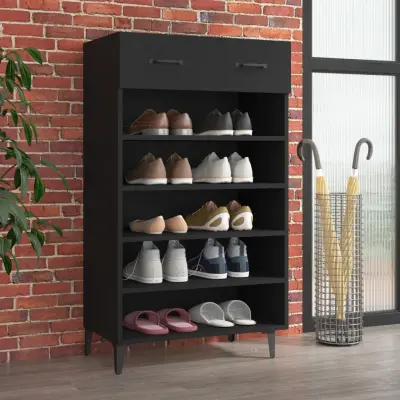 The Living Store Omarica za čevlje črna 60x35x105 cm konstruiran les - Omarica Za Čevlje