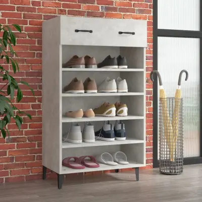 The Living Store Omarica za čevlje betonsko siva 60x35x105 cm konstruiran les - Omarica Za Čevlje