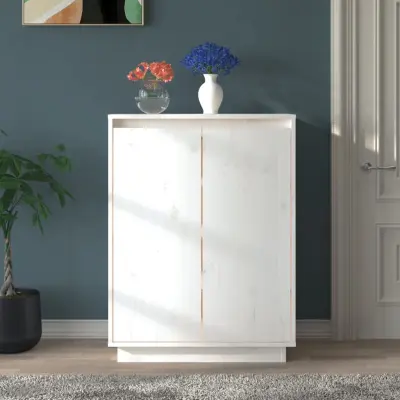 The Living Store Omarica za čevlje bela 60x35x80 cm trdna borovina - Omarica Za Čevlje