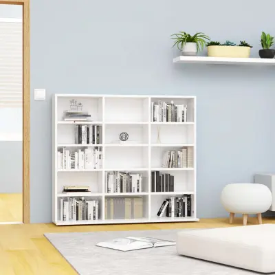The Living Store Omarica za CD plošče visok sijaj bela 102x23x89,5 cm iverna pl. - Omarica Za CD Plošče