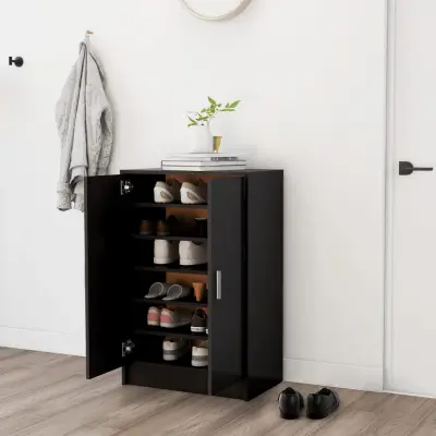 The Living Store Omara za čevlje črna 60x35x92 cm iverna plošča - Omarica Za Čevlje