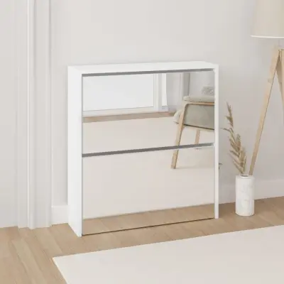 The Living Store Omarica za čevlje z ogledalom 2-nadstropna bela 63x17x67 cm - Omarica Za Čevlje