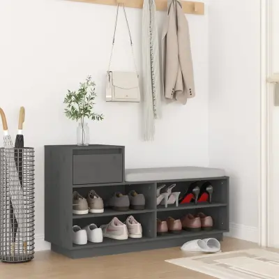 The Living Store Omarica za čevlje siva 110x34x61 cm trdna borovina - Omarica Za Čevlje