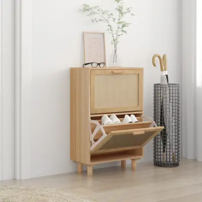 The Living Store Omarica za čevlje rjava 52x25x80 cm inž. les in naravni ratan - Omarica Za Čevlje