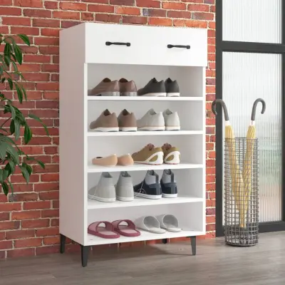 The Living Store Omarica za čevlje bela 60x35x105 cm konstruiran les - Omarica Za Čevlje