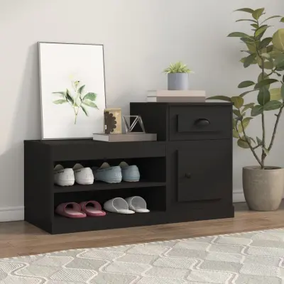 The Living Store Omarica za čevlje črna 100x42x60 cm inženirski les - Omarica Za Čevlje