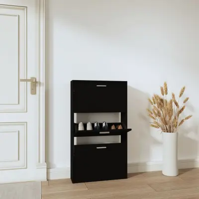 The Living Store Omarica za čevlje črna 59x17x108 cm inženirski les - Omarica Za Čevlje
