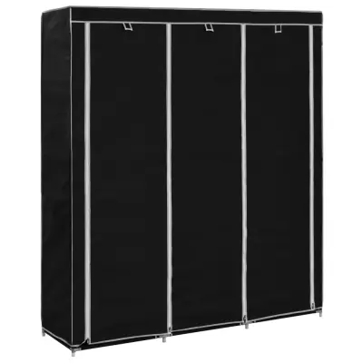 The Living Store Garderobna omara s predelki in palicami črna 150x45x175cm blago - Garderobna Omara