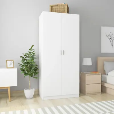 The Living Store Garderobna omara bela 90x52x200 cm iverna plošča - Garderobna Omara