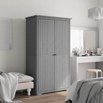 The Living Store Garderobna omara BODO siva 99x53,5x173 cm trdna borovina - Garderobna Omara
