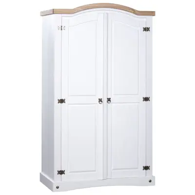 The Living Store Garderobna omara mehiška borovina Corona Range z 2 vrati bela - Garderobna Omara