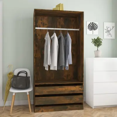 The Living Store Garderobna omara dimljeni hrast 100x50x200 cm konstruiran les - Garderobna Omara
