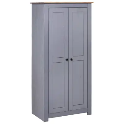 The Living Store Garderobna omara siva 80x50x171,5 cm trdna borovina Panama - Garderobna Omara