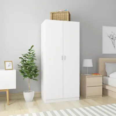 The Living Store Garderobna omara bela 80x52x180 cm iverna plošča - Garderobna Omara