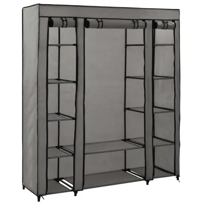 The Living Store Garderobna omara s predelki in palicami siva 150x45x176cm blago - Omara