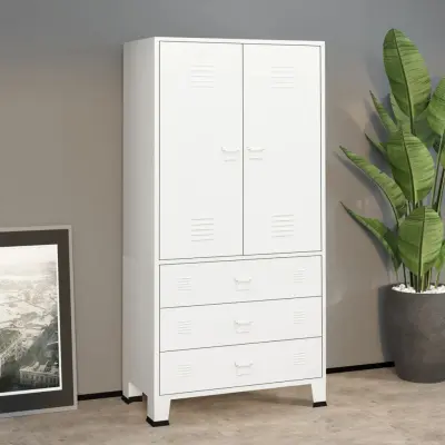 The Living Store Garderobna omara bela 90x50x180 cm kovina - Garderobna Omara