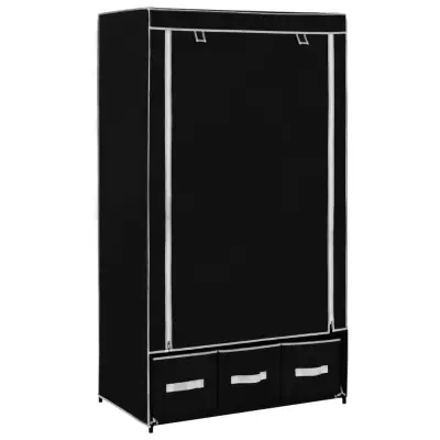 The Living Store Garderobna omara črna 87x49x159 cm iz blaga - Garderobna Omara