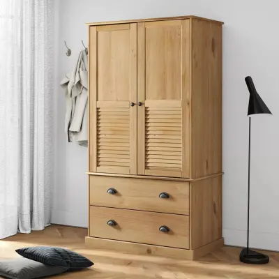 The Living Store Garderobna omara VIGO bela 90x55x176 cm trdna borovina - Garderobna Omara