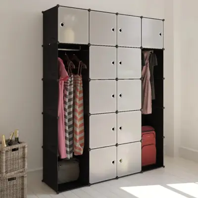 The Living Store Modularna omara s 14 predelki črna in bela 37x146x180,5 cm - Modularna Omarica