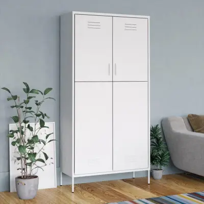 The Living Store Garderobna omara bela 90x50x180 cm jeklo - Garderobna Omara